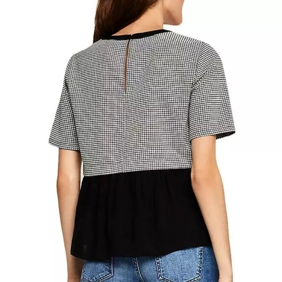 BCBGeneration Black White Checkered Short Sleeve Blouse Size S - Picture 10 of 17